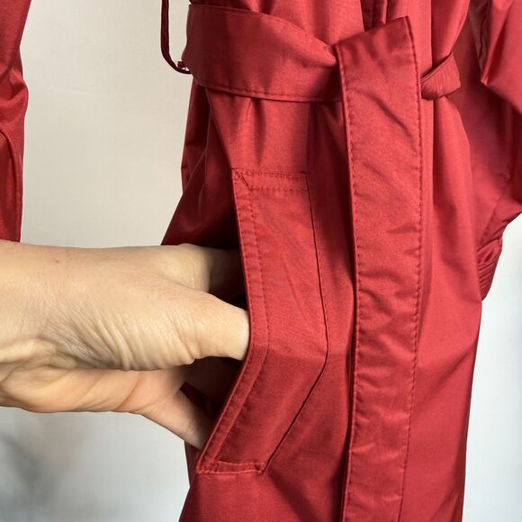 Vintage 80s Full Length Red Nylon Raincoat | Removable Quilted Liner, J Gallery - Picture 7 of 11